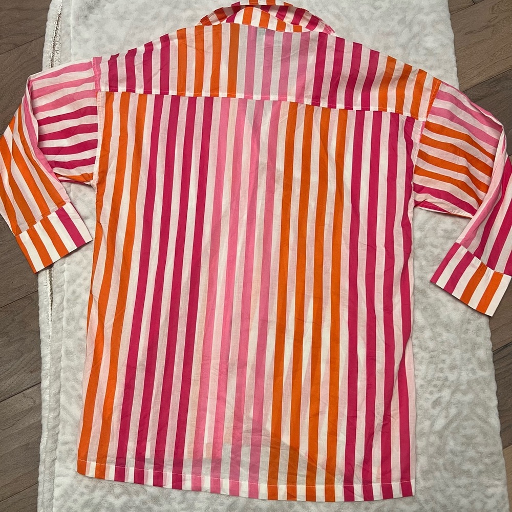 Beach Riot Pink and Orange Striped Oversized Cotton Cover up Shirt 100% Cotton - Picture 7 of 7